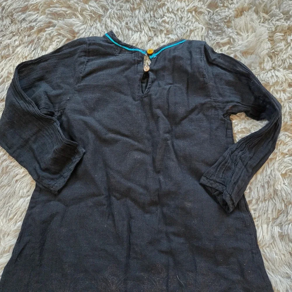 Pink Chicken Kids Black Long Sleeve‎ Dress Turquoise Trim Sequins Size 4Y